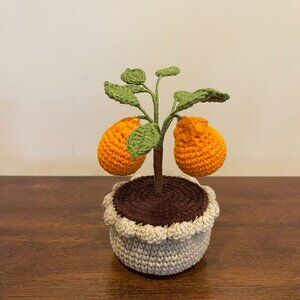 Hand-Crocheted Dekopon Orange Potted Plant | Cute Citrus Crochet Home Decor